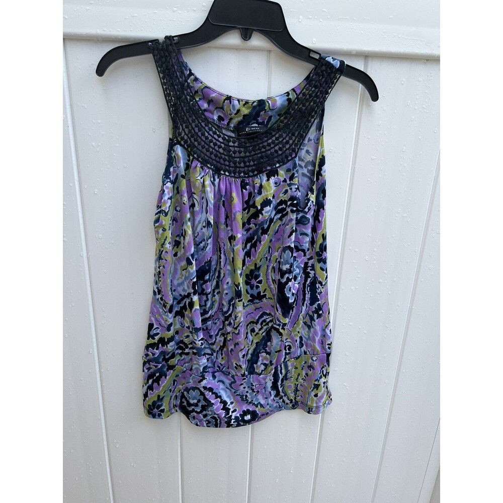 B WEAR Womens Medium Sleeveless Blouse Multicolor Paisley Lace Trim